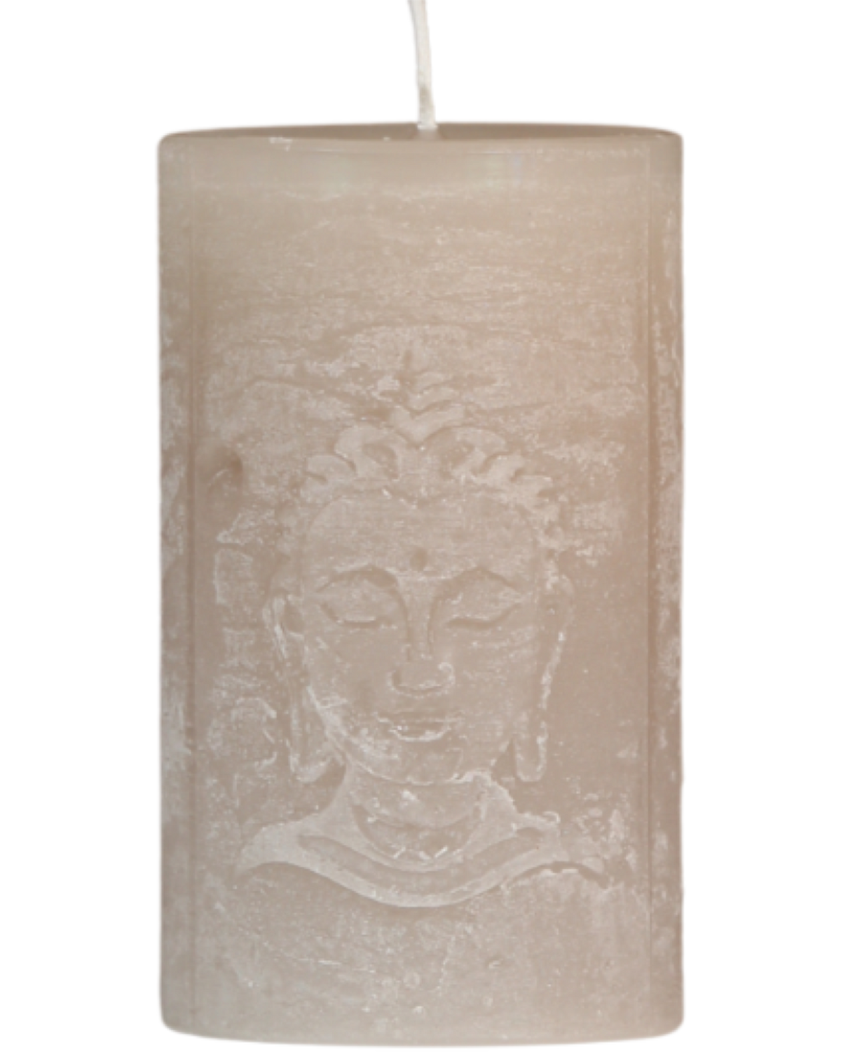 Buddha Motivkerze in sandgrau.